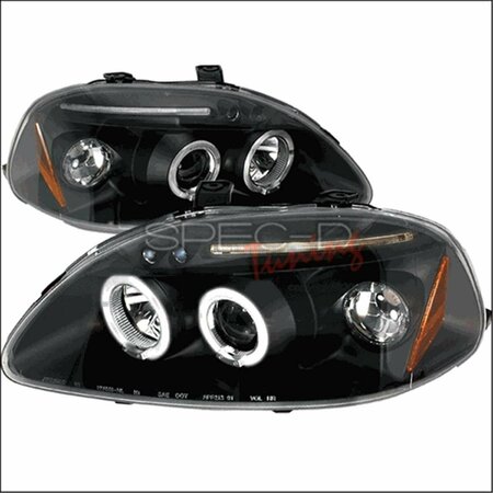 Overtime Halo LED Projector Headlight for 96 to 98 Honda Civic- Black - 10 x 21 x 26 in. OV3755840